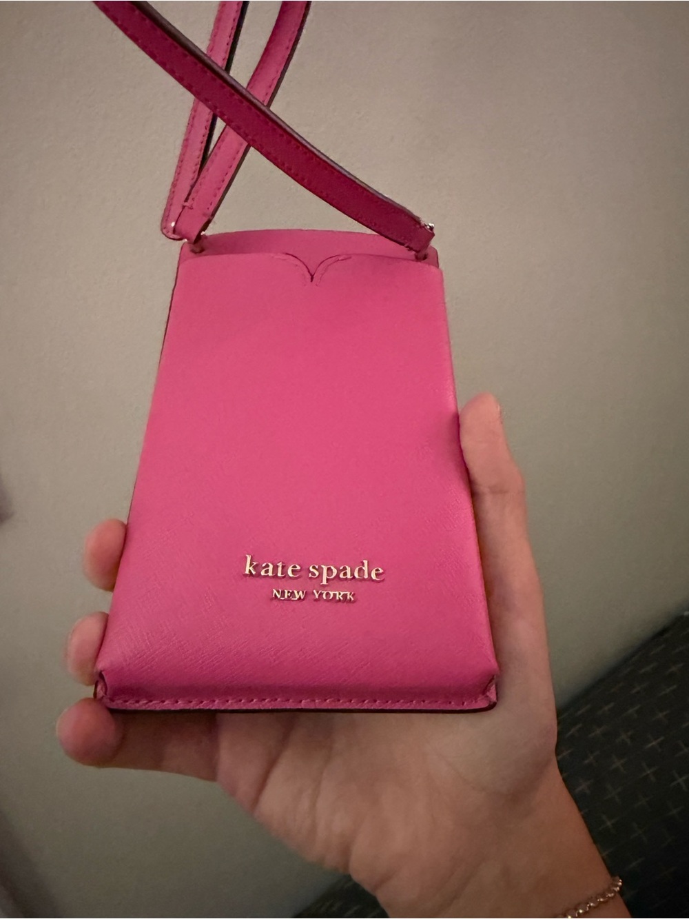 NWOT kate spade Pink wallet & phone Crossbody with Gold Logo
